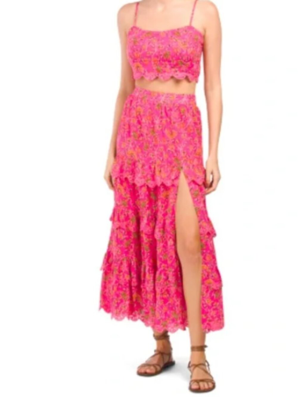 Caroline Constas Pink Floral 2-Piece Crop Top Maxi Skirt Set BNWT Medium